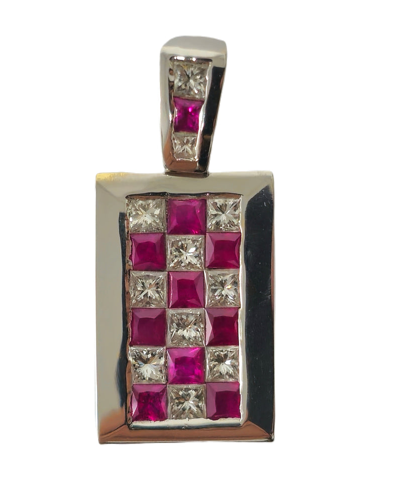 18K White Gold High Quality, VVS Diamond & Ruby Pendant