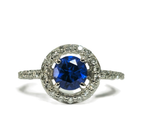 Vintage, Blue Sapphire & Diamond Ring For Womens