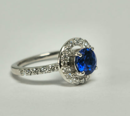 Vintage, Blue Sapphire & Diamond Ring For Womens