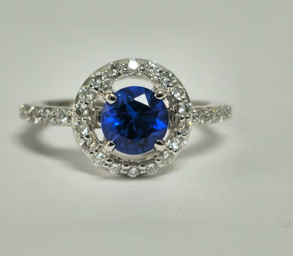 Vintage, Blue Sapphire & Diamond Ring For Womens