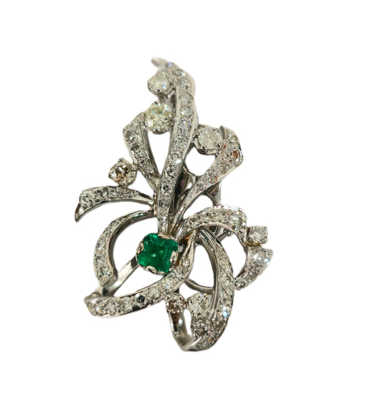 7.50 Carat VVS Diamond and Colombian Emerald Pin