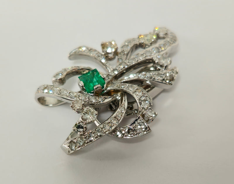 7.50 Carat VVS Diamond and Colombian Emerald Pin