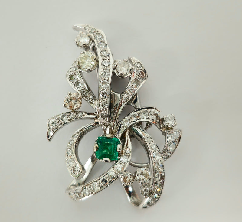 7.50 Carat VVS Diamond and Colombian Emerald Pin