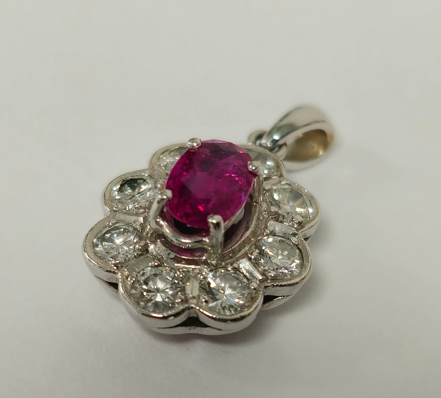 18K White Gold, No Heat Ruby and White Diamond Pendant