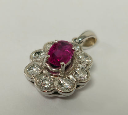 18K White Gold, No Heat Ruby and White Diamond Pendant