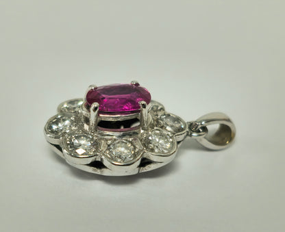 18K White Gold, No Heat Ruby and White Diamond Pendant