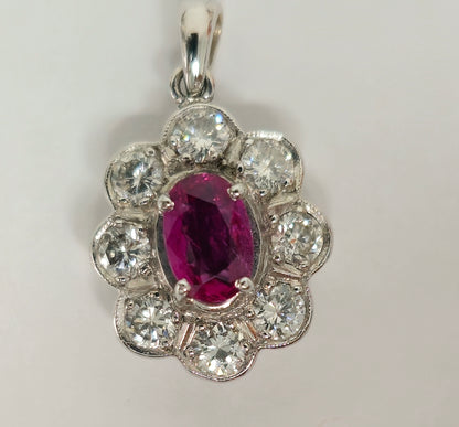 18K White Gold, No Heat Ruby and White Diamond Pendant