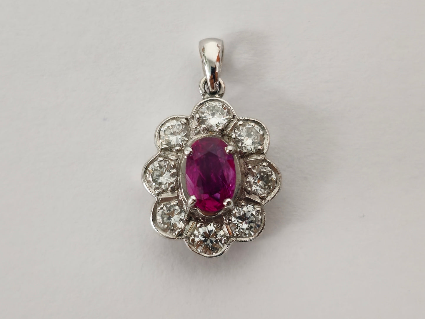 18K White Gold, No Heat Ruby and White Diamond Pendant