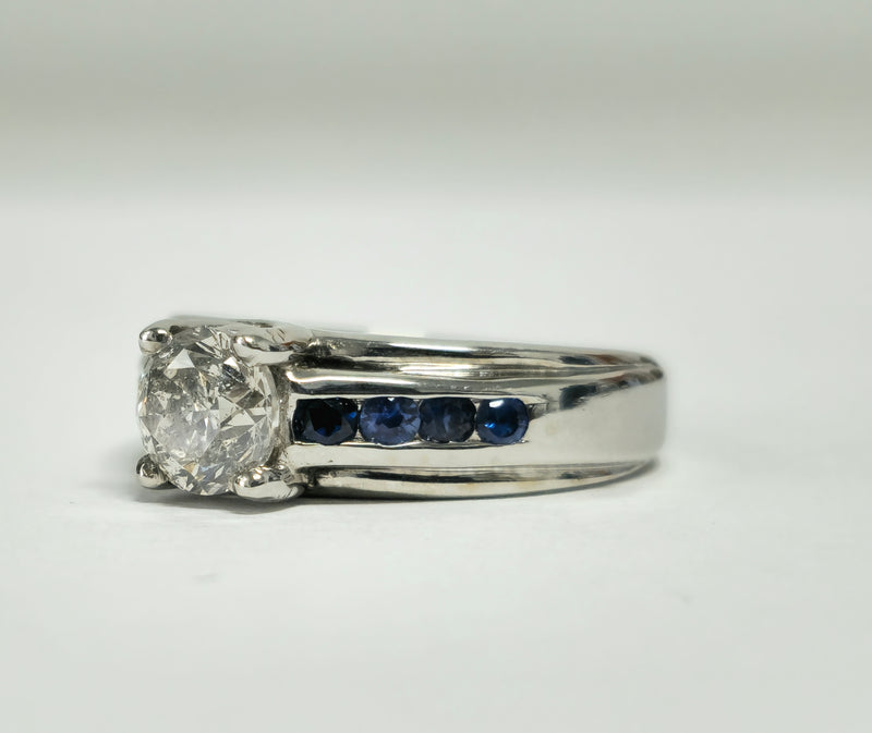 18K, 1.70 Carat Diamond and Blue Sapphire Ring