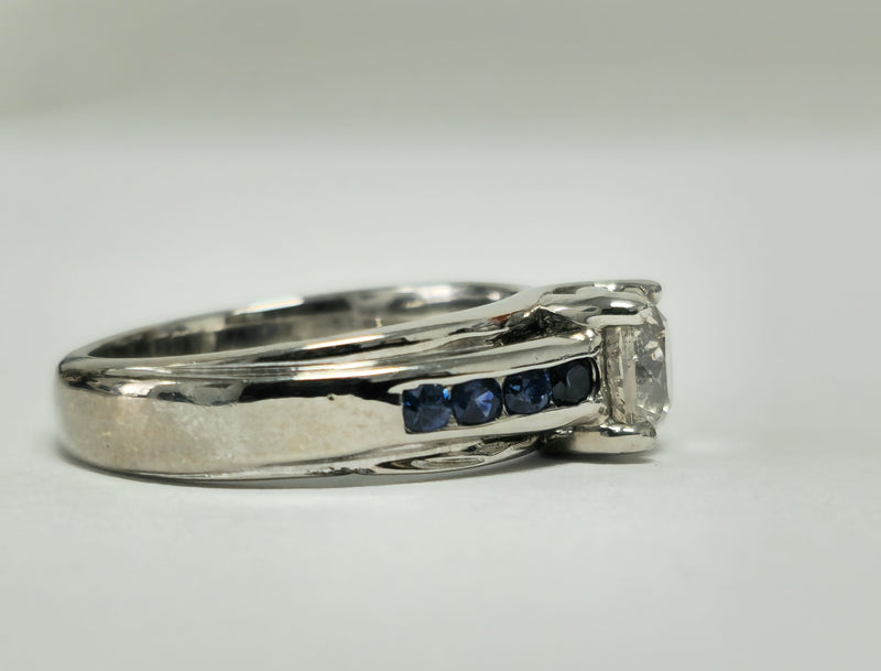 18K, 1.70 Carat Diamond and Blue Sapphire Ring