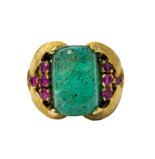 Rare 12.11 Carat Colombian Emerald & Ruby Ring in 14k Gold