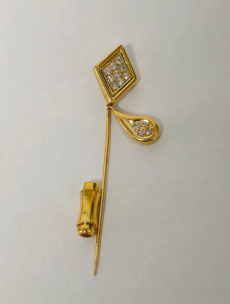 Womens, Vintage 14K Yellow Gold & Diamond Pin,