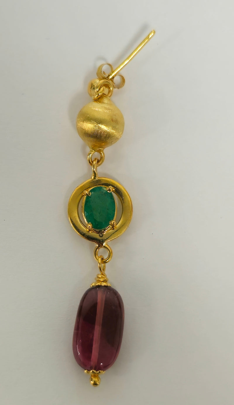 Womens Vintage Emerald, Tourmaline & 14K Gold Earrings