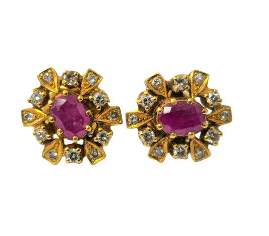 Womens Cocktail Ruby & Diamond Earrings in 18k Gold