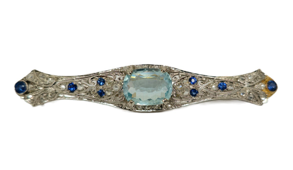 Sapphire Diamond Aquamarine Ladies Estate Pin
