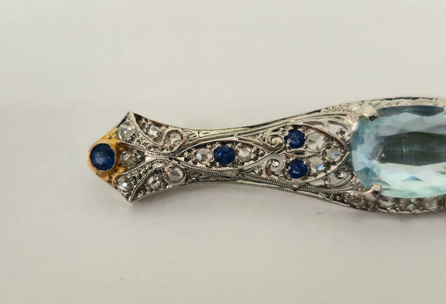 Sapphire Diamond Aquamarine Ladies Estate Pin