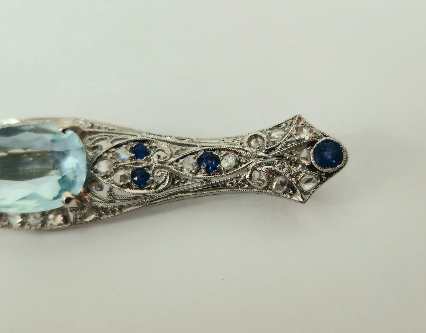 Sapphire Diamond Aquamarine Ladies Estate Pin