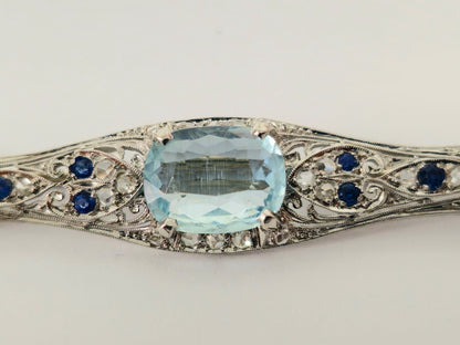 Sapphire Diamond Aquamarine Ladies Estate Pin