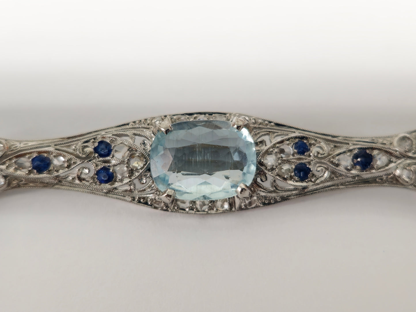 Sapphire Diamond Aquamarine Ladies Estate Pin