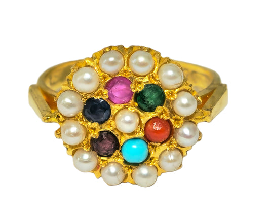 Royal Empire Style 22k Yellow Gold Multi Gemstone Ring