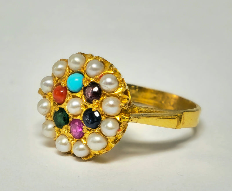 Royal Empire Style 22k Yellow Gold Multi Gemstone Ring