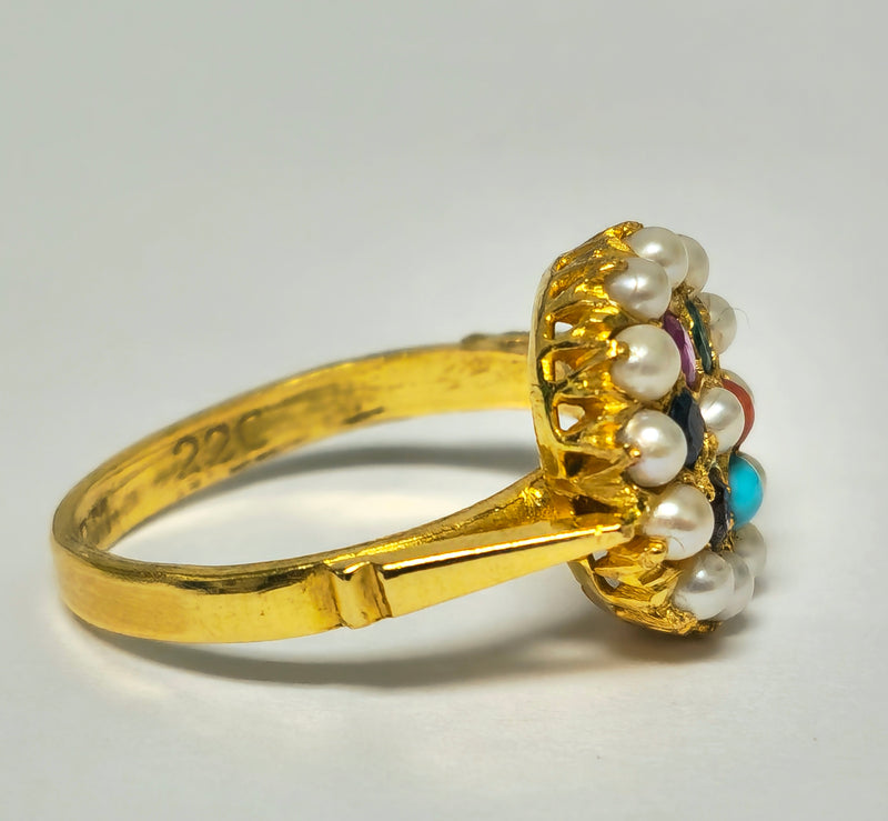 Royal Empire Style 22k Yellow Gold Multi Gemstone Ring