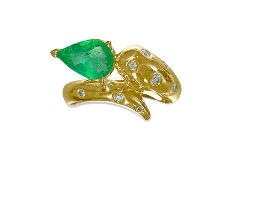 Faraone Mennella Snake Design Emerald Diamond Ring 18K