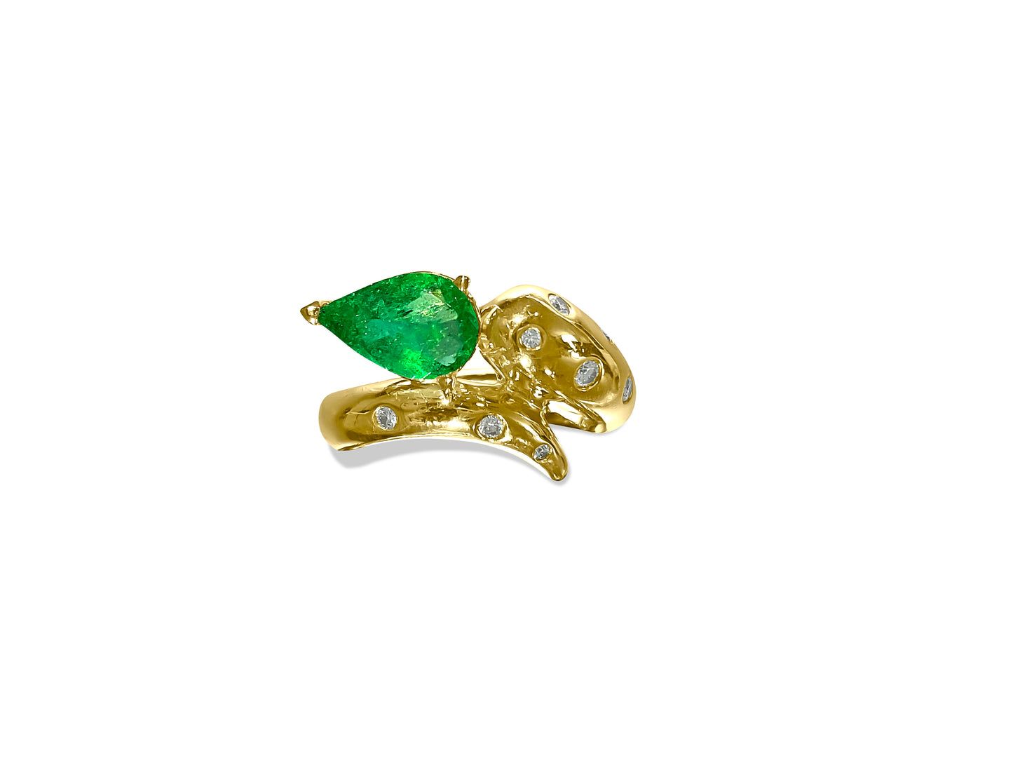 Faraone Mennella Snake Design Emerald Diamond Ring 18K