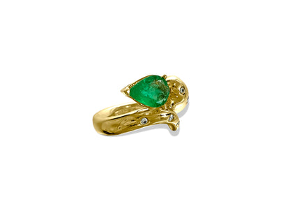 Faraone Mennella Snake Design Emerald Diamond Ring 18K