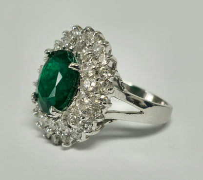 GIA 14K White Gold Emerald Diamond Cocktail Ring