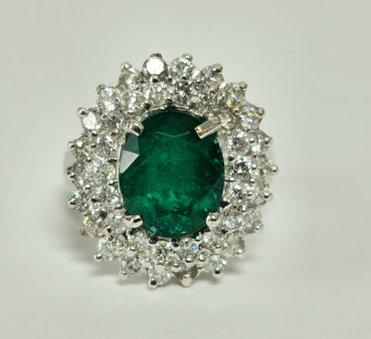 GIA 14K White Gold Emerald Diamond Cocktail Ring