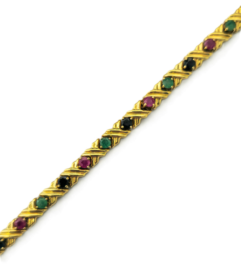 Womens Natural Ruby, Emerald and Blue Sapphire Bracelet