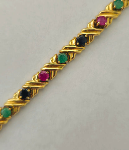 Womens Natural Ruby, Emerald and Blue Sapphire Bracelet