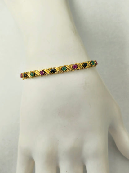 Womens Natural Ruby, Emerald and Blue Sapphire Bracelet