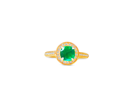 14k Gold Colombian Emerald And Diamond Engagement Ring