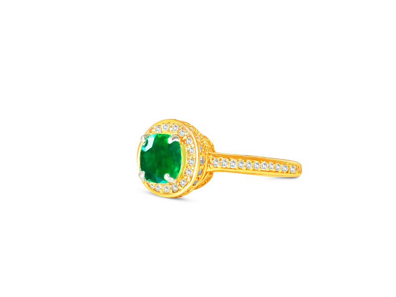 14k Gold Colombian Emerald And Diamond Engagement Ring