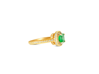 14k Gold Colombian Emerald And Diamond Engagement Ring