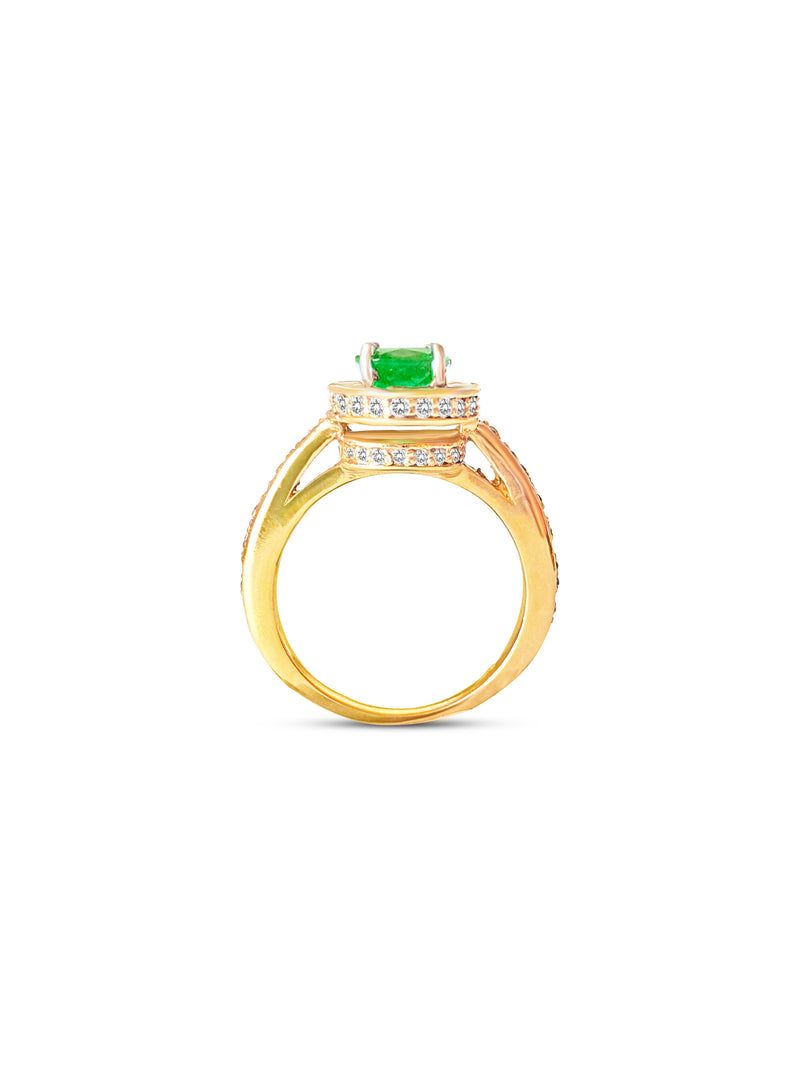 14k Gold Colombian Emerald And Diamond Engagement Ring