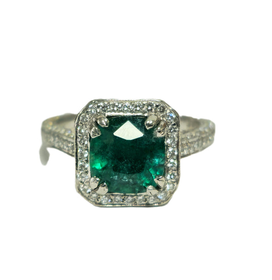 RARE 4ct Natural Emerald & Diamond Engagement Ring in Platinum