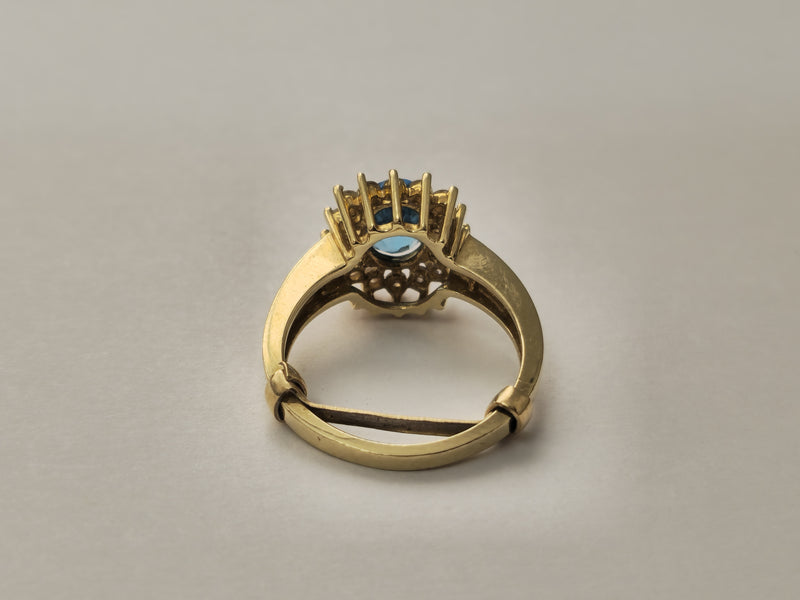 14k Gold Vintage Aquamarine and Diamond Ring
