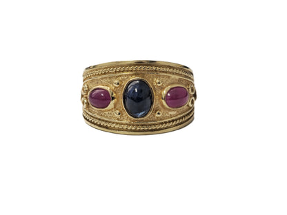 3 Stone 1ct Ruby and Blue Sapphire Ring