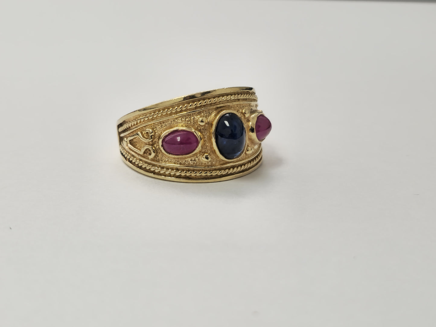 3 Stone 1ct Ruby and Blue Sapphire Ring