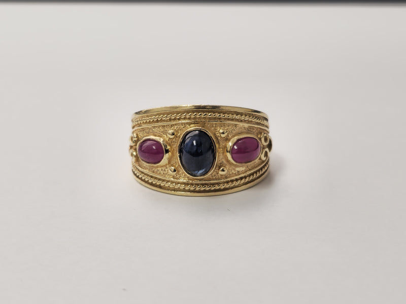 3 Stone 1ct Ruby and Blue Sapphire Ring