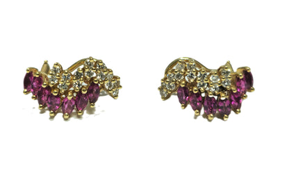 Natural 1.70ct Ruby & Diamond Earrings in 14k Gold