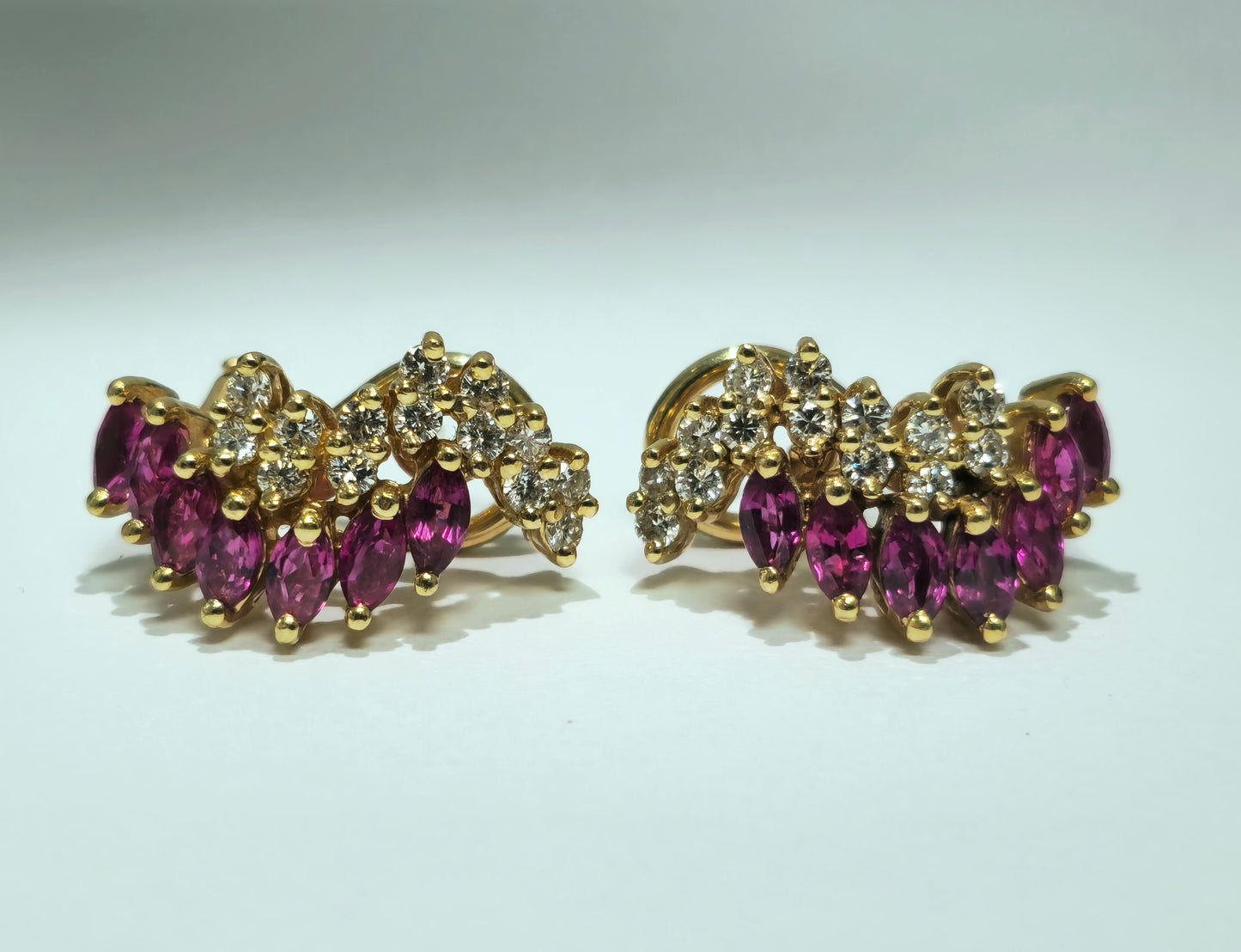 Natural 1.70ct Ruby & Diamond Earrings in 14k Gold