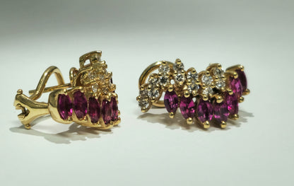 Natural 1.70ct Ruby & Diamond Earrings in 14k Gold