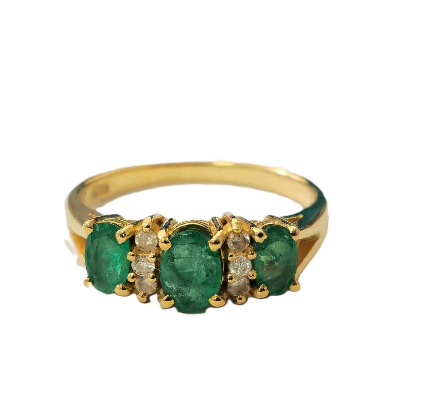 Natural 3 stone Emerald & Diamond Ring in 14k Gold