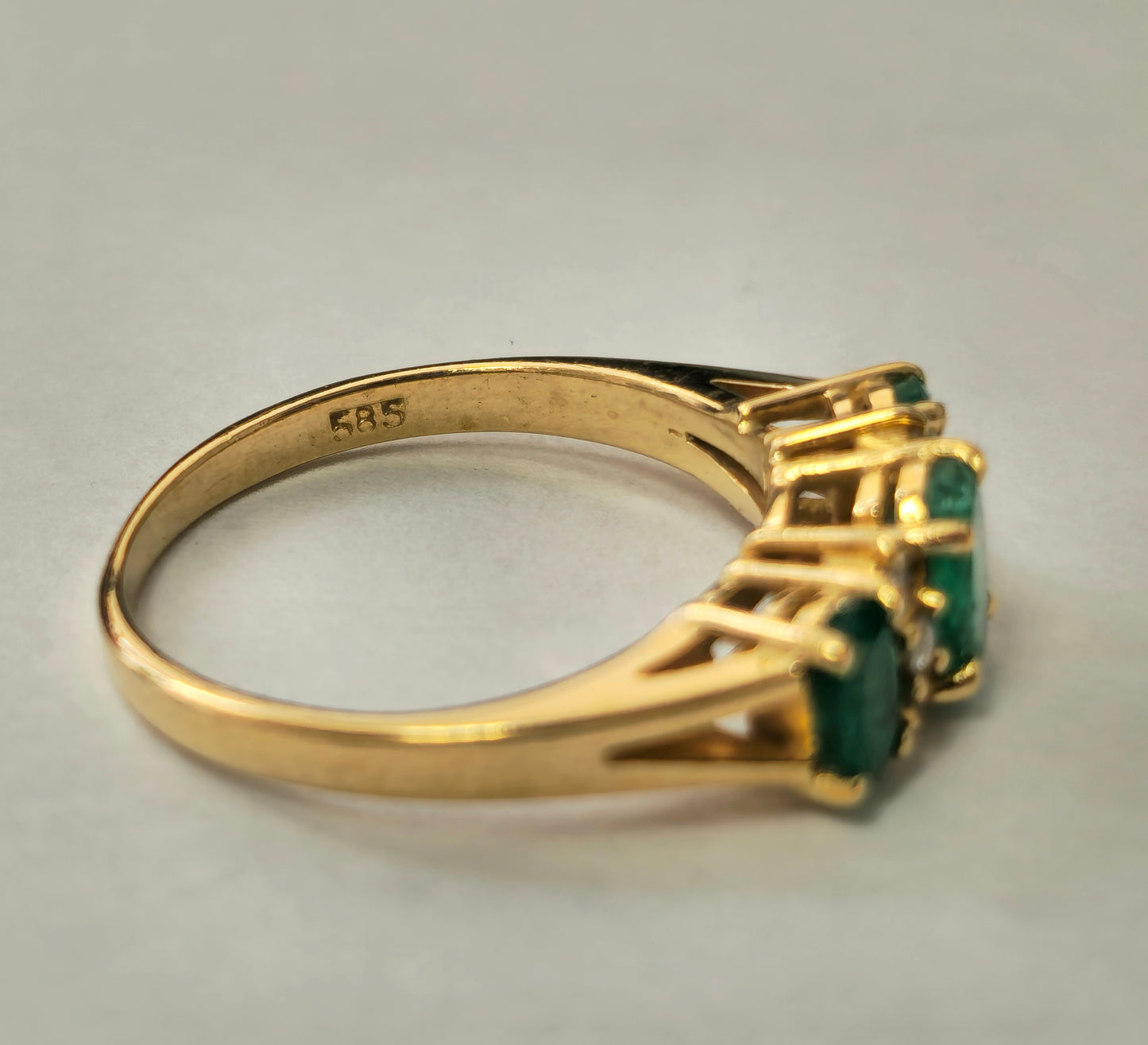 Natural 3 stone Emerald & Diamond Ring in 14k Gold