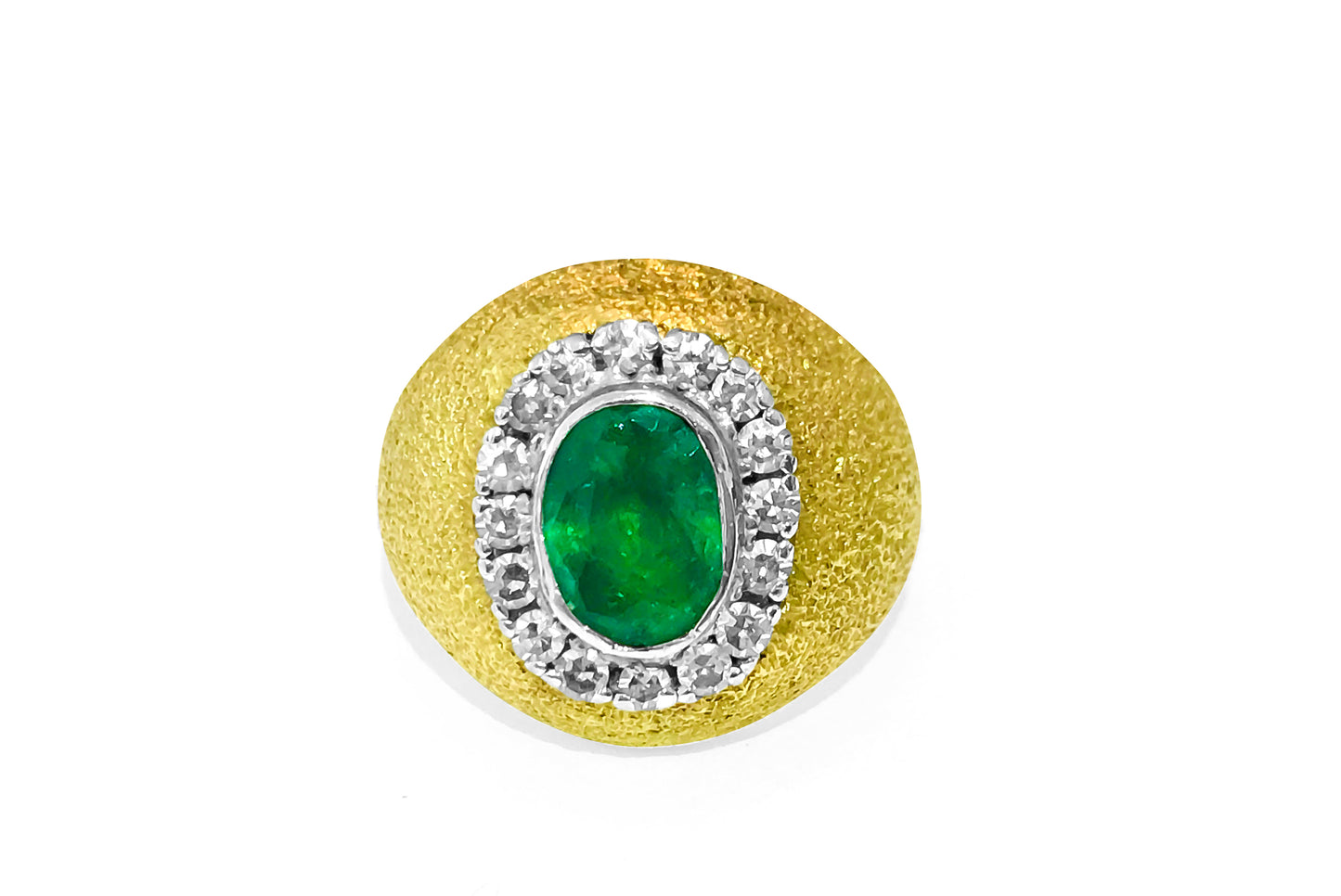 18k Gold Vintage 2.5 ct Emerald And Diamond Ring