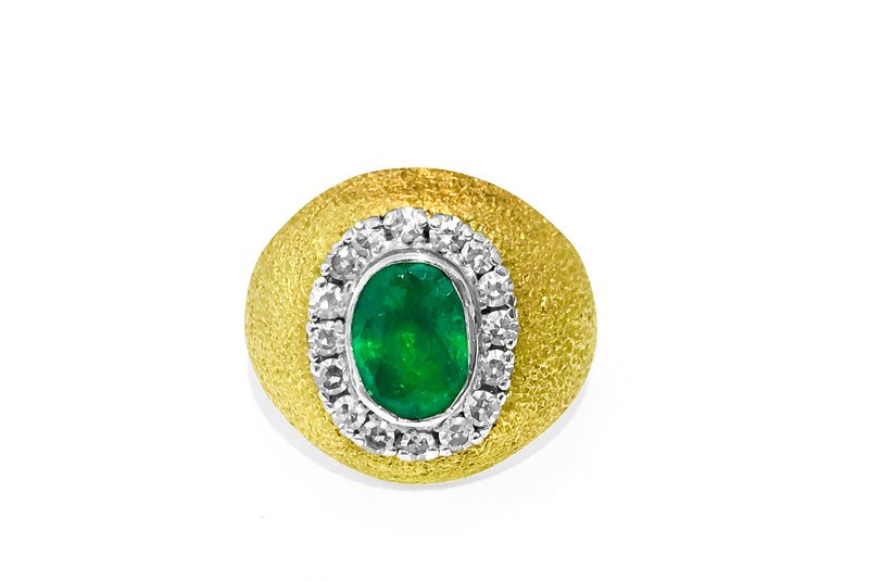 18k Gold Vintage 2.5 ct Emerald And Diamond Ring